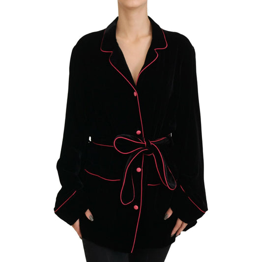 Dolce & Gabbana Elegant Black Silk-Blend Jacket with Waist Belt Dolce & Gabbana Black