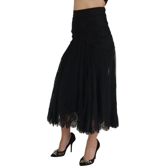 Dolce & Gabbana Elegant High-Waist Midi Silk-Blend Skirt Dolce & Gabbana Black
