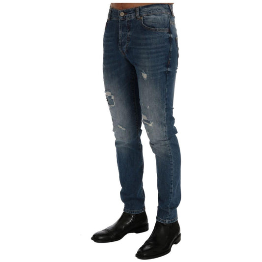 Frankie Morello Svelte Italian Denim - Slim Fit Blue Jeans Frankie Morello Dark Slate Gray