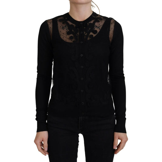 Dolce & Gabbana Elegant Black Floral Lace Cardigan Sweater Dolce & Gabbana Black