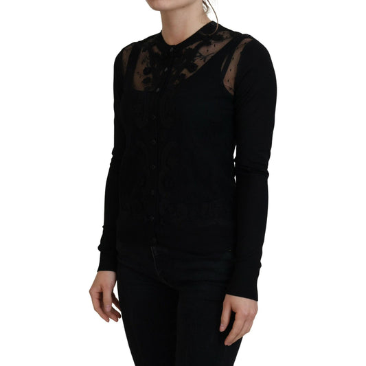 Dolce & Gabbana Elegant Black Floral Lace Cardigan Sweater Dolce & Gabbana Black
