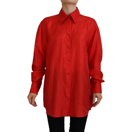 Dolce & Gabbana Elegant Silk Collared Long Sleeve Polo Top Dolce & Gabbana Firebrick
