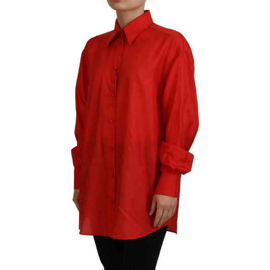 Dolce & Gabbana Elegant Silk Collared Long Sleeve Polo Top Dolce & Gabbana Firebrick