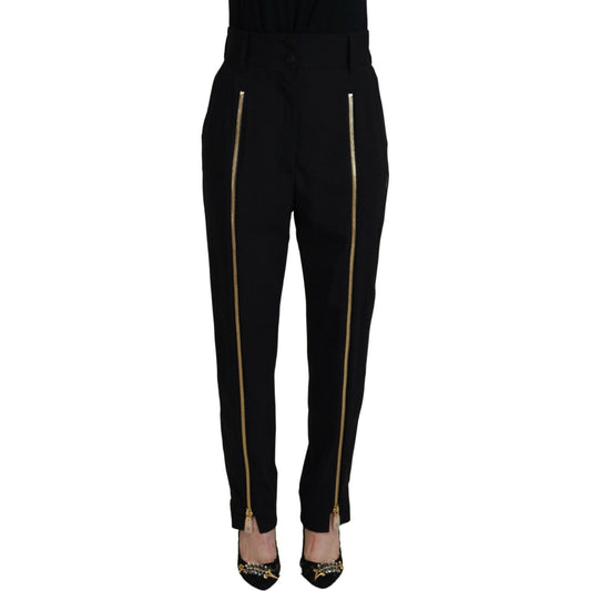 Dolce & Gabbana Elegant High Waist Tapered Wool Pants Dolce & Gabbana Black