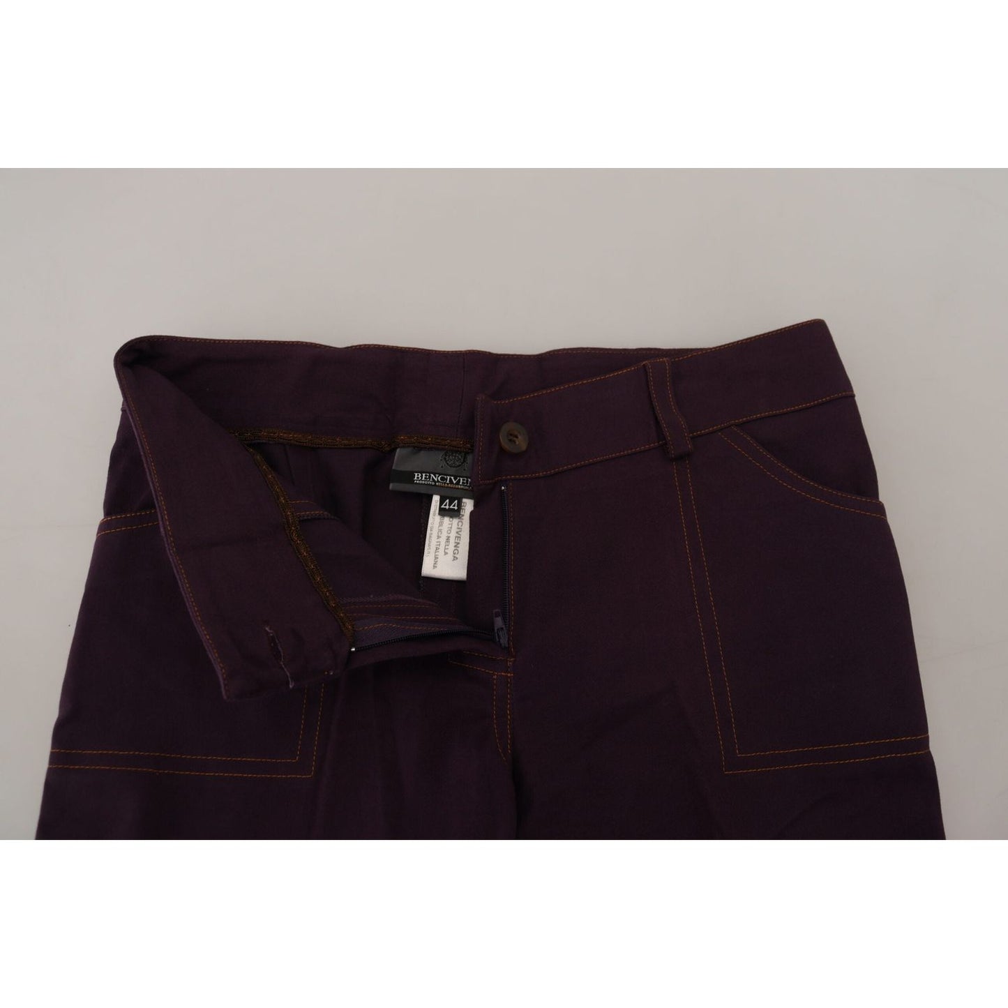 BENCIVENGA Purple Cotton Mid Waist Women Tapered Pants PAN74063-44