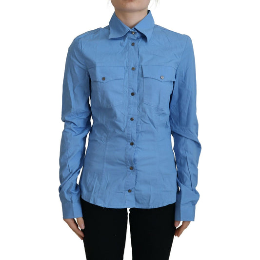 Ferre Elegant Blue Cotton Long Sleeve Polo Top Ferre Steel Blue