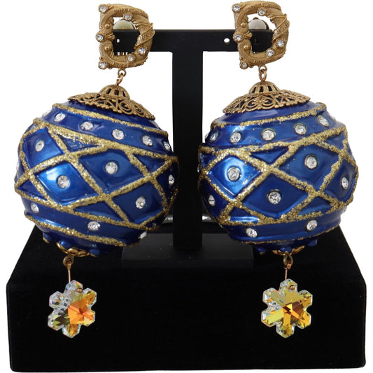Dolce & Gabbana Elegant Dangling Crystal Christmas Ball Earrings Earrings Dolce & Gabbana Tan