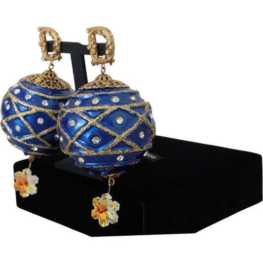 Dolce & Gabbana Elegant Dangling Crystal Christmas Ball Earrings Earrings Dolce & Gabbana Tan