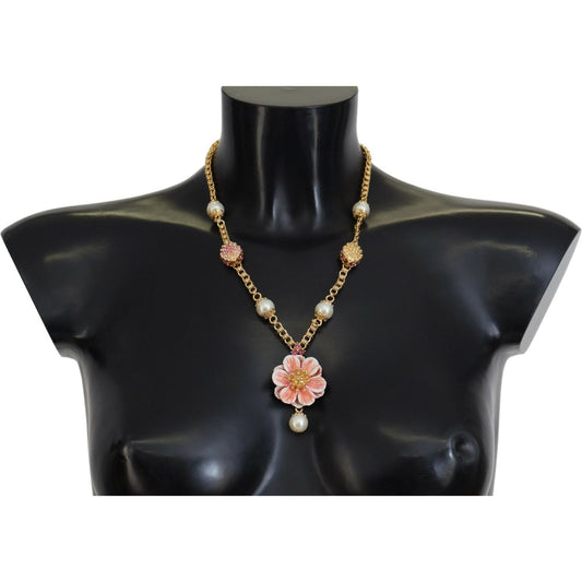 Dolce & Gabbana Elegant Floral Statement Charm Necklace Necklace Dolce & Gabbana Dark Slate Gray