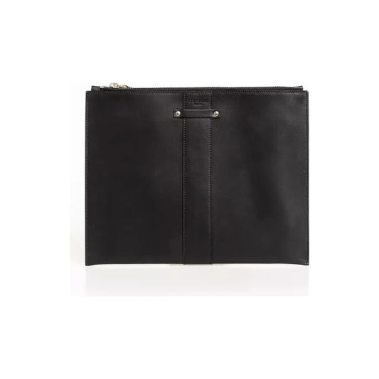 Trussardi Elegant Black Leather Pocket Clutch Bag Trussardi