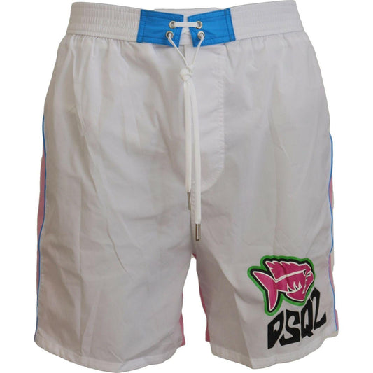 Dsquared² Chic White & Pink Print Swim Shorts Dsquared² Dark Gray