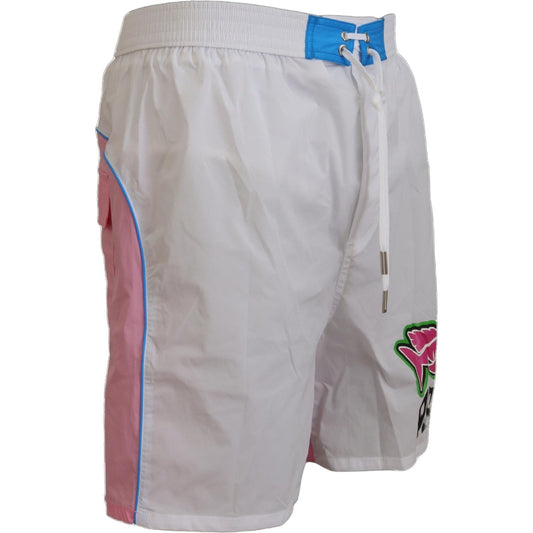 Dsquared² Chic White & Pink Print Swim Shorts Dsquared² Dark Gray