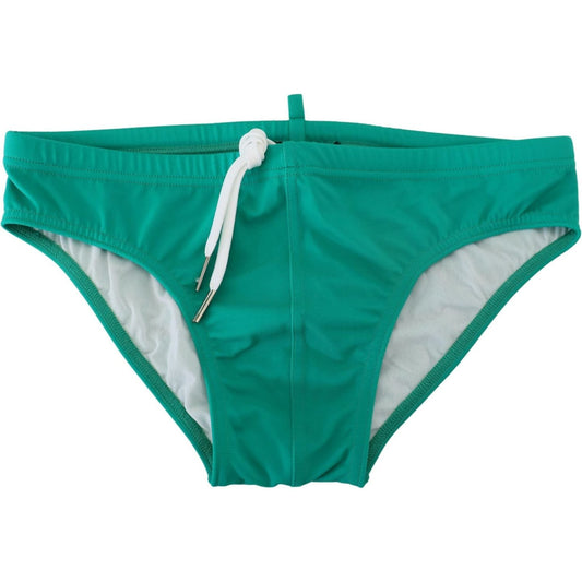 Dsquared² Chic Green Swim Briefs with White Logo Dsquared² Dark Cyan