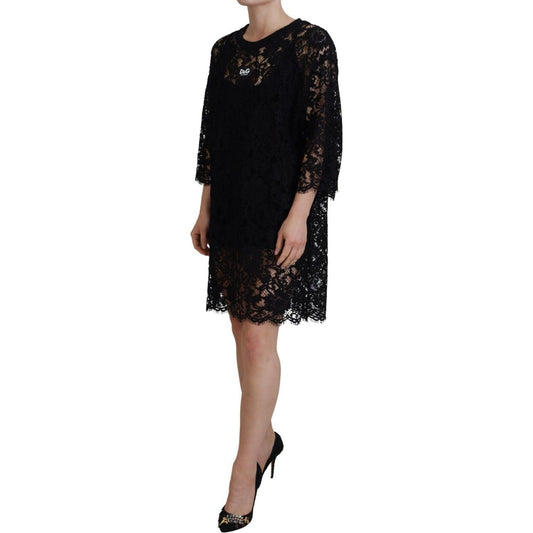 Dolce & Gabbana Elegant Black Floral Lace Shift Dress Dolce & Gabbana Rosy Brown