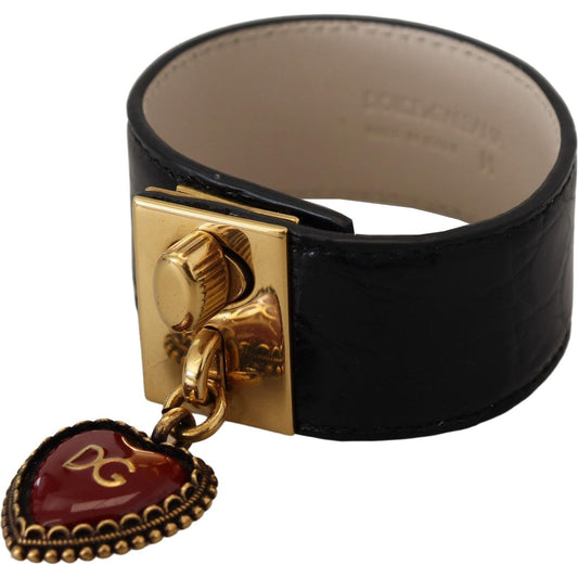 Dolce & Gabbana Elegant Black Leather Gold Detail Bracelet Bracelet Dolce & Gabbana Dark Slate Gray