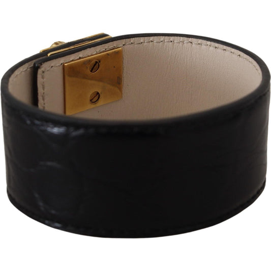 Dolce & Gabbana Elegant Black Leather Gold Detail Bracelet Bracelet Dolce & Gabbana Black