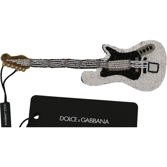 Dolce & Gabbana Gold Sequined Guitar Pin Brooch Brooch Dolce & Gabbana Black