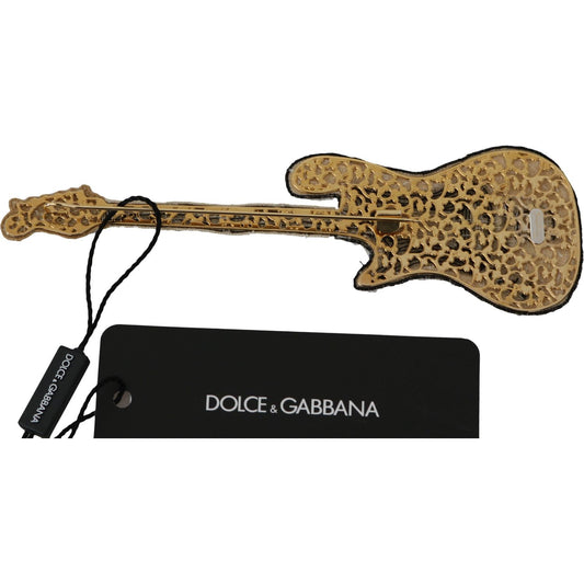 Dolce & Gabbana Gold Sequined Guitar Pin Brooch Brooch Dolce & Gabbana Dark Khaki