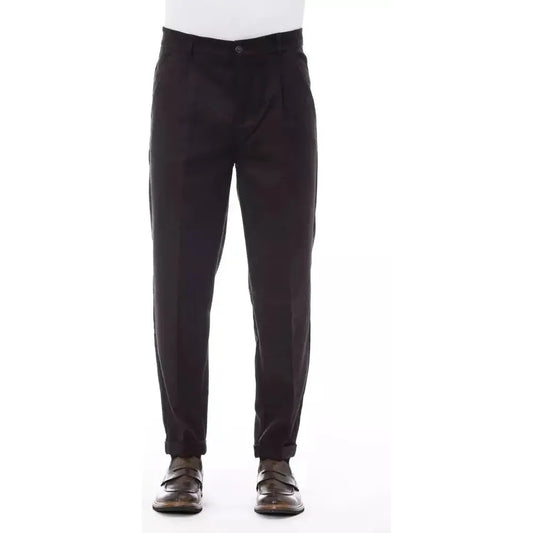 Alpha Studio Brown Wool Men Pants Alpha Studio White Smoke