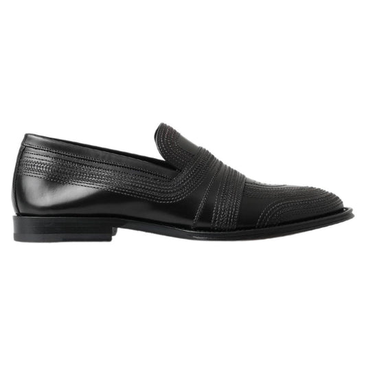 Dolce & Gabbana Elegant Black Leather Slipper Loafers Dolce & Gabbana Dark Slate Gray