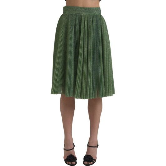 Dolce & Gabbana Enchanting Metallic Green Pleated A-Line Skirt Dolce & Gabbana Dark Slate Gray