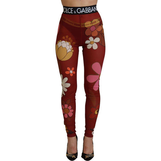 Dolce & Gabbana Floral Red High Waist Leggings Dolce & Gabbana Saddle Brown
