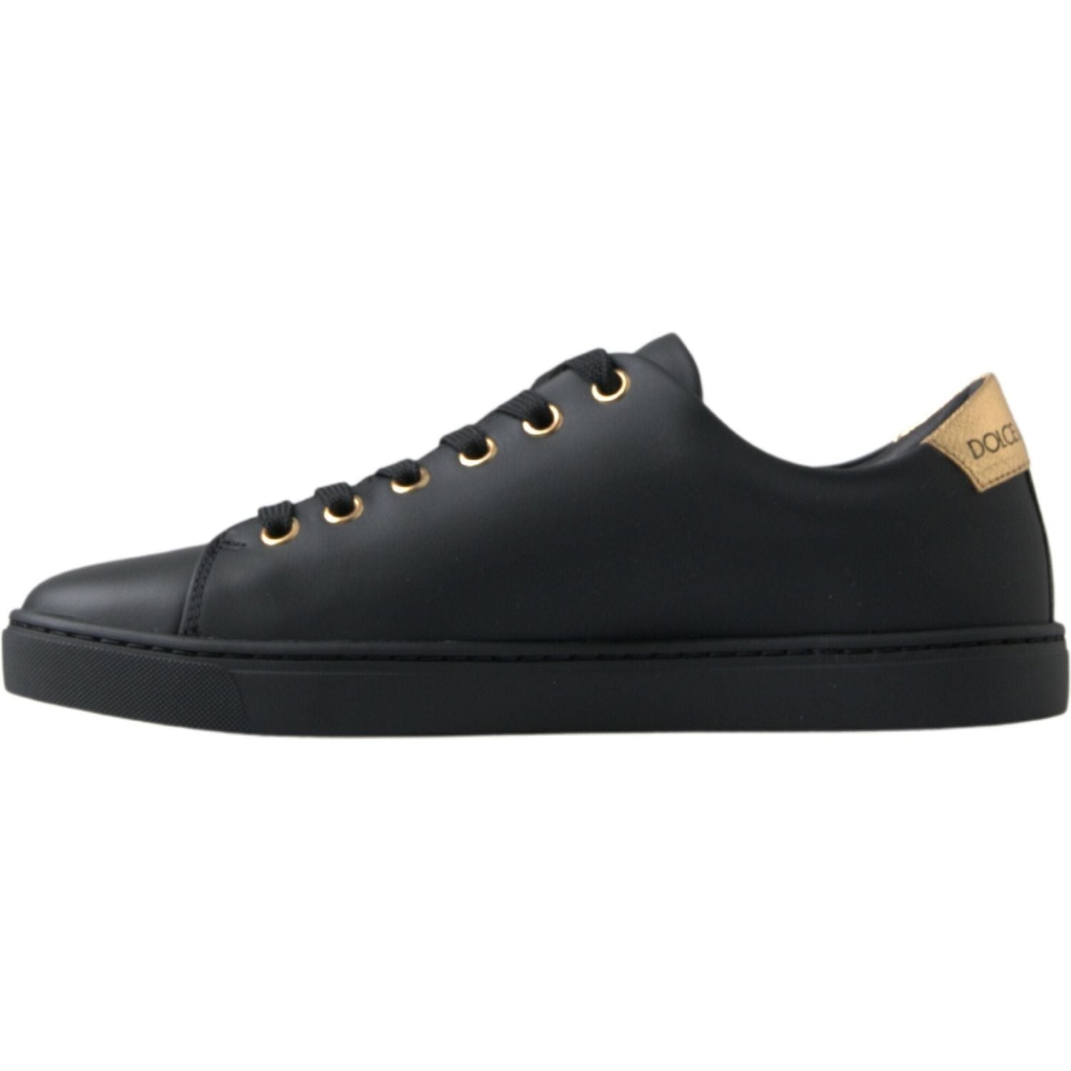 Dolce & Gabbana Black Gold Leather Classic Sneakers Shoes