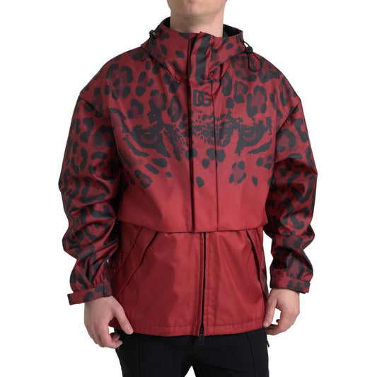 Dolce & Gabbana Radiant Red Leopard Print Hooded Jacket Dolce & Gabbana Saddle Brown
