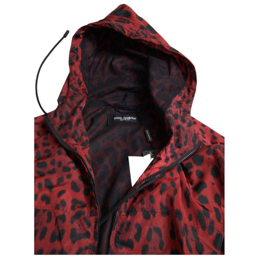 Dolce & Gabbana Red Leopard Hooded Bomber Jacket Dolce & Gabbana Black