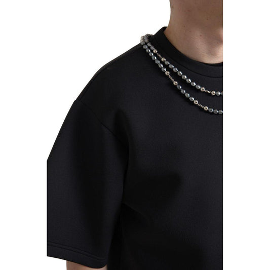 Dolce & Gabbana Embellished Neckline Casual T-Shirt Dolce & Gabbana Black