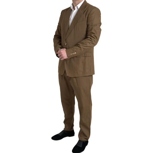 Dolce & Gabbana Elegant Brown Silk Blend Taormina Suit Dolce & Gabbana Dark Olive Green