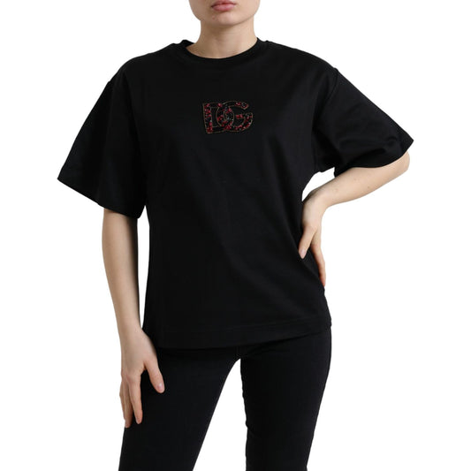 Dolce & Gabbana Elegant Black Crystal-Embellished T-Shirt Dolce & Gabbana Black