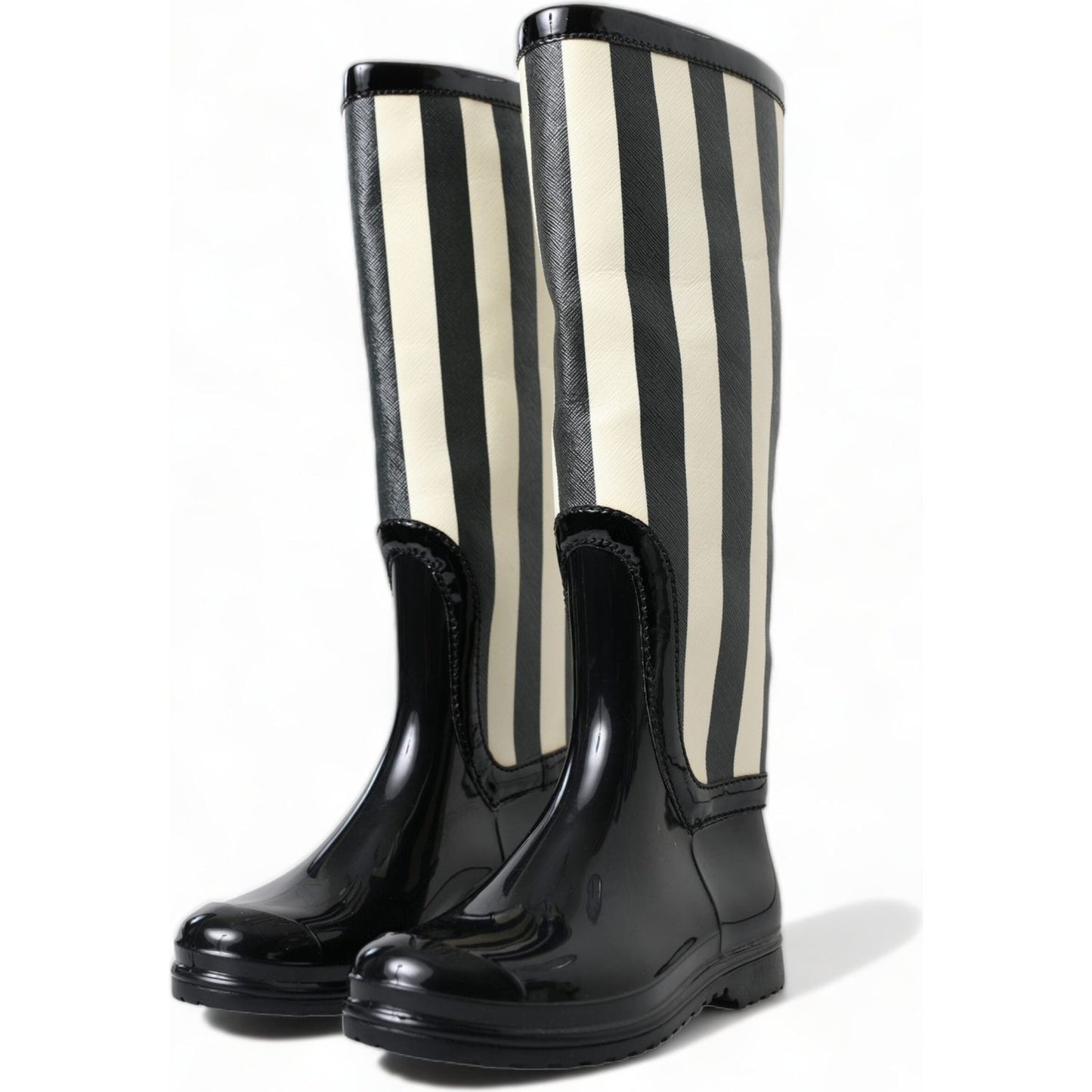 Dolce & Gabbana Black Rubber Knee High Flat Boots Shoes