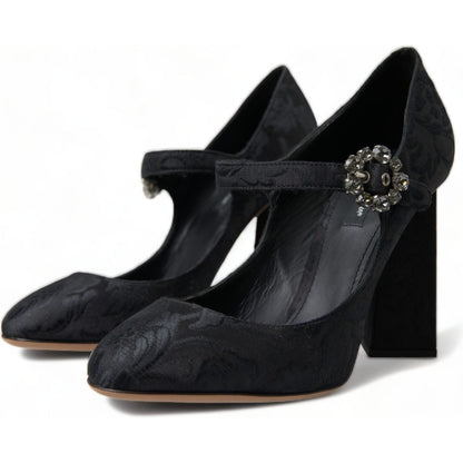 Dolce & Gabbana Black Brocade Mary Janes Heels Pumps Shoes