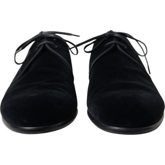 Dolce & Gabbana Elegant Black Velvet Derby Dress Shoes Dolce & Gabbana Black