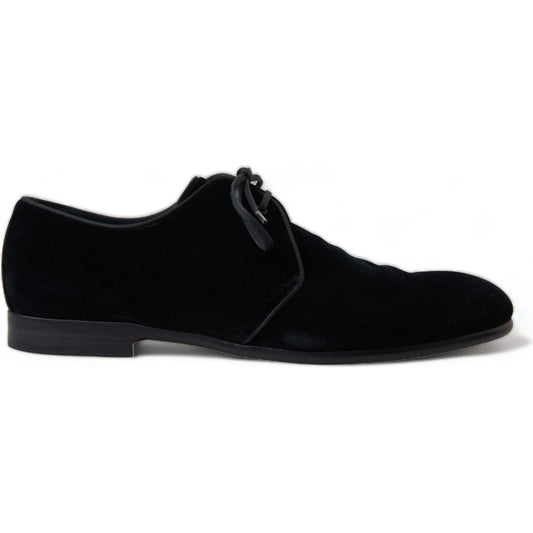 Dolce & Gabbana Elegant Black Velvet Derby Dress Shoes Dolce & Gabbana Black
