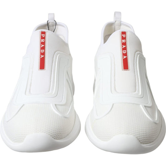 Prada Elevate Your Style with Sleek White Knit Sneakers Prada