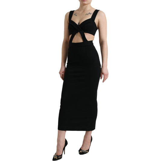 Dolce & Gabbana Glamorous Black Bodycon Midi Dress Dolce & Gabbana Black