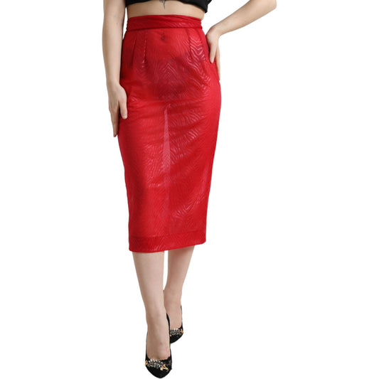 Dolce & Gabbana Chic Red High Waist Sheer Midi Skirt Dolce & Gabbana Firebrick