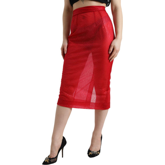 Dolce & Gabbana Chic Red High Waist Sheer Midi Skirt Dolce & Gabbana Brown
