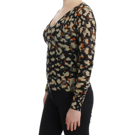 Cavalli Elegant Multicolor V-Neck Wool Jumper Cavalli Black