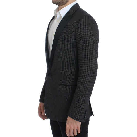 Dolce & Gabbana Elegant Black Polka Dotted Slim Fit Blazer Dolce & Gabbana Dark Slate Gray