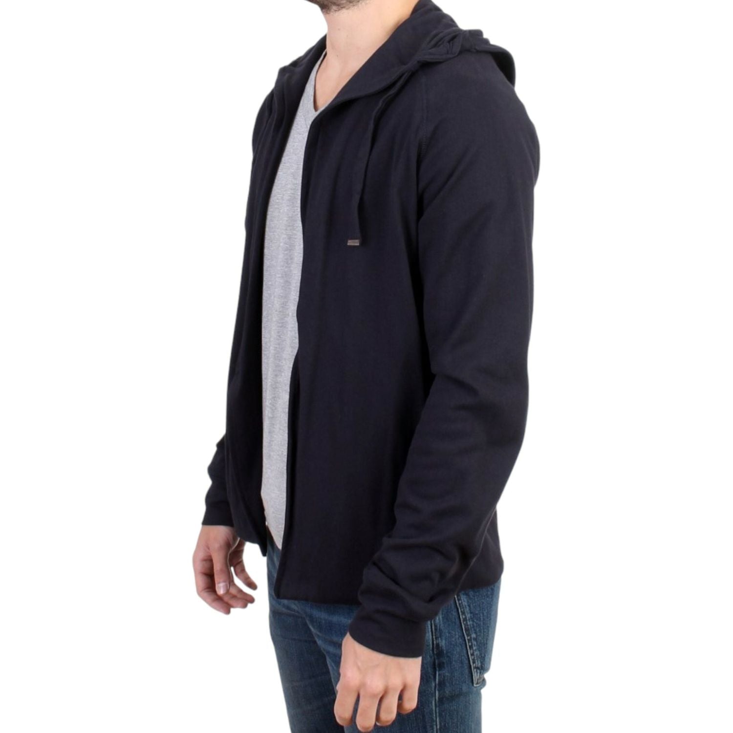 优雅蓝色连帽棉质毛衣