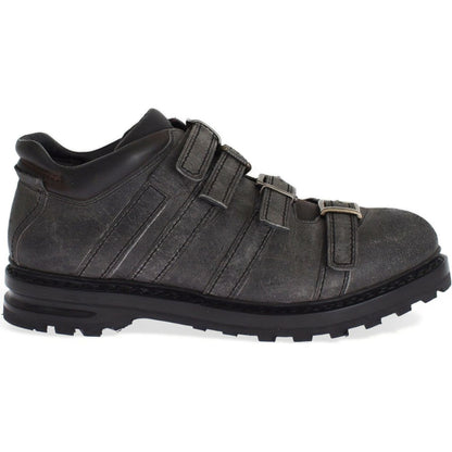 Dolce & Gabbana Gray Leather Ankle Strap Shoes Boots