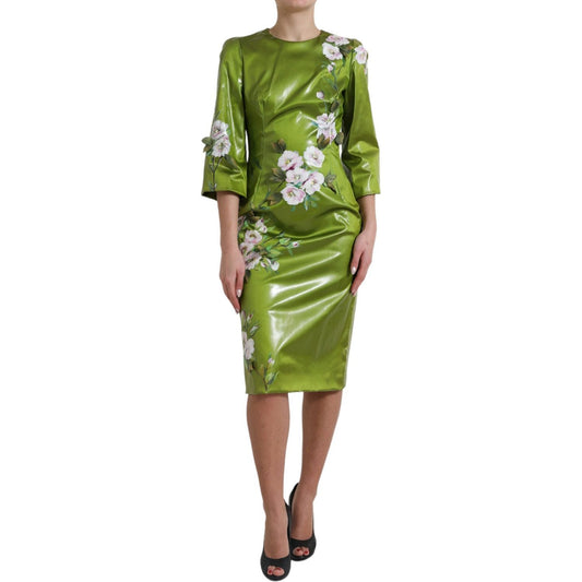 Dolce & Gabbana Floral Elegance Midi Sheath Dress Dolce & Gabbana Olive Drab