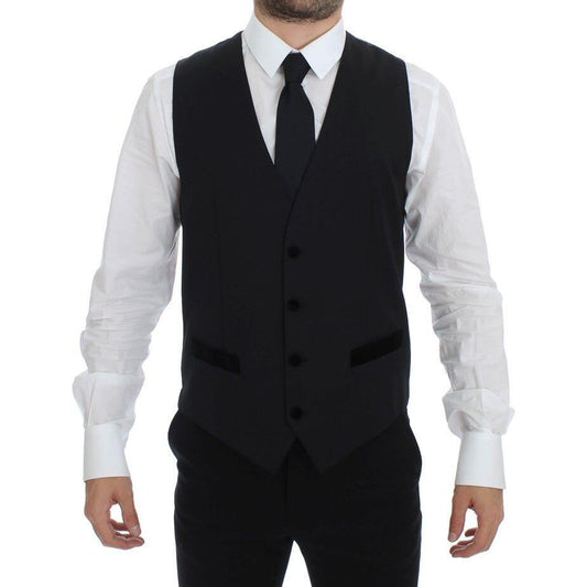 Dolce & Gabbana Elegant Black Wool Formal Dress Vest Dolce & Gabbana Black