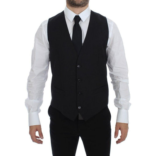 Dolce & Gabbana Elegant Black Striped Wool Dress Vest Dolce & Gabbana Black