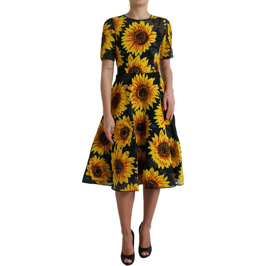 Dolce & Gabbana Summery Sunflower A-Line Midi Dress Dolce & Gabbana Sienna
