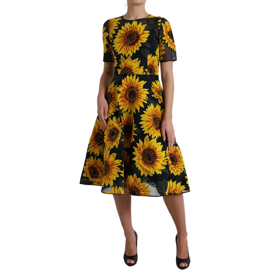 Dolce & Gabbana Summery Sunflower A-Line Midi Dress Dolce & Gabbana Saddle Brown