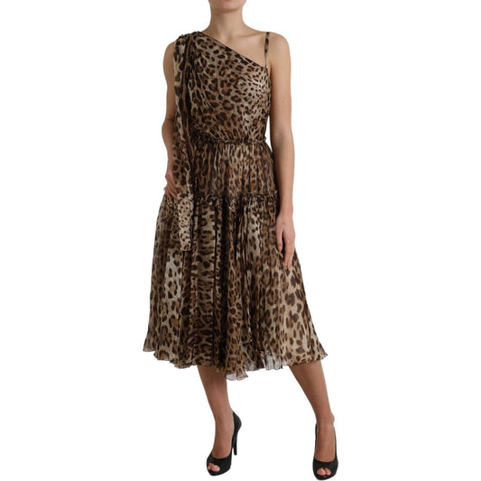 Dolce & Gabbana Elegant One-Shoulder Leopard Midi Dress Dolce & Gabbana Dark Slate Gray